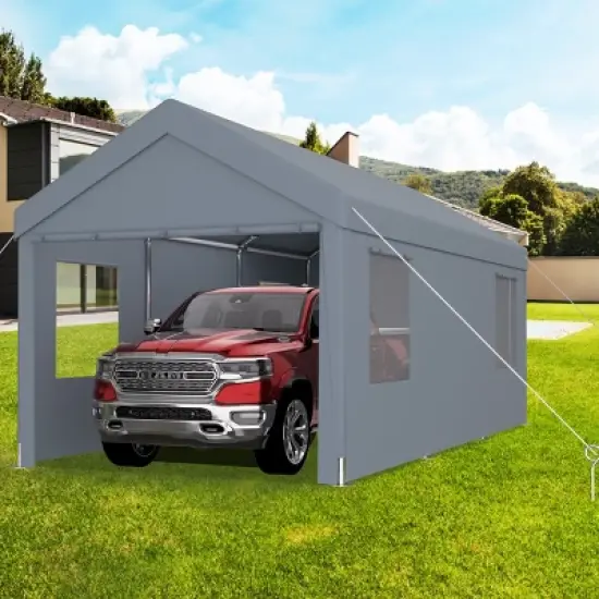 10&times;20 FT Garage, Portable Garage with Roll-up Doors and Ventilated Windows, Galvanized Steel Frame and PE Canopy-Coolbibila image {2}