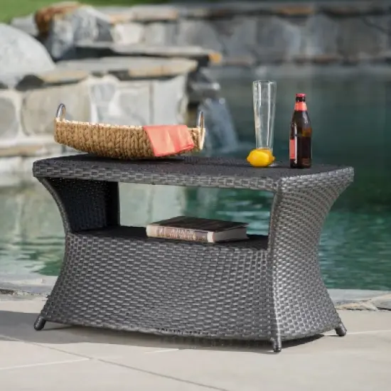 GDFStudio Prazen Outdoor Wicker Side Table with Umbrella Hole image {8}