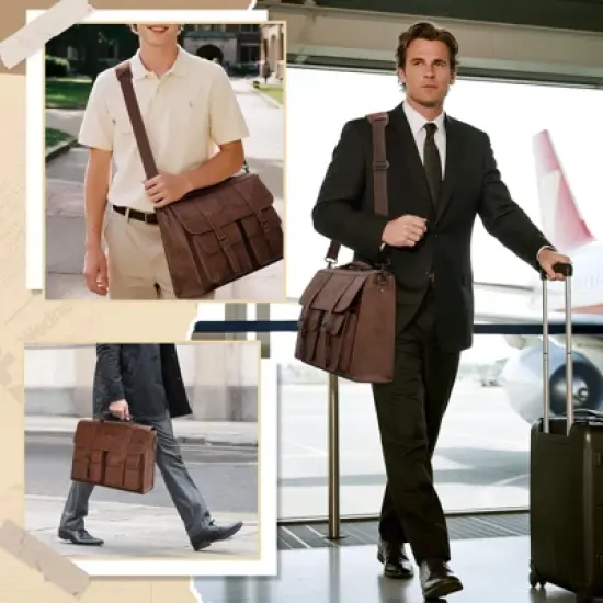 Mens Messenger Bag  Vintage Leather Laptop Briefcase Satchel Computer Shoulder Bag image {4}
