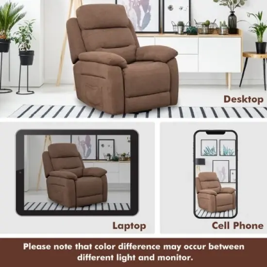 Costway Power Lift Recliner Chair Sofa for Elderly w/ Side Pocket & Remote Control Grey\Brown image {6}