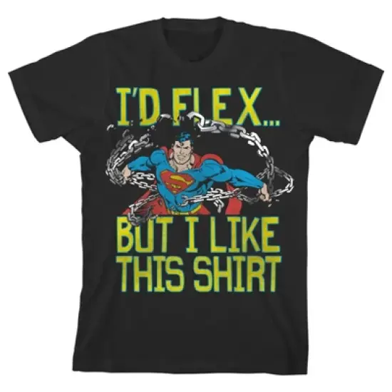 Superman I'd Flex But I Like This Shirt Black T-shirt Toddler Boy to Youth Boy image {3}