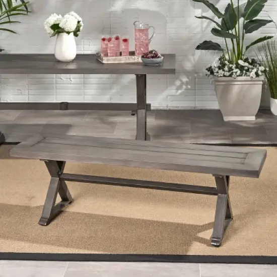 Lamphere Rectangle Aluminum Modern Dining Bench  Dark Gray - Christopher Knight Home image {1}