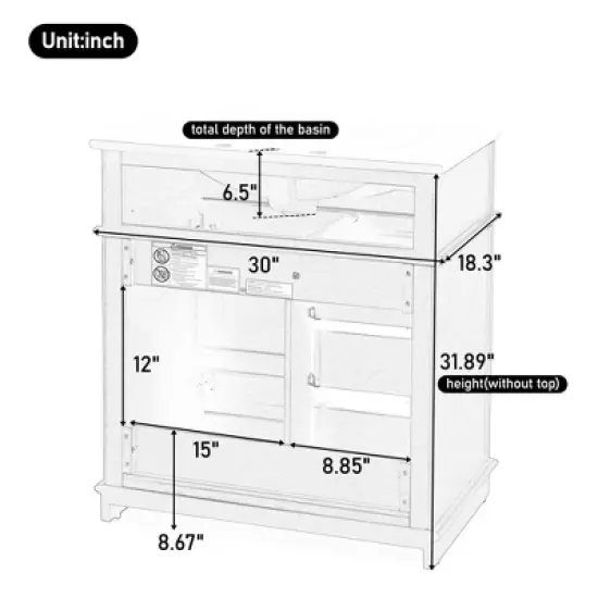 Dexmalle 30" Bathroom Vanity with Multi Storage image {6}