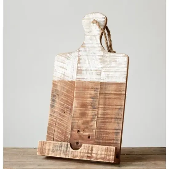 Storied Home Distressed White Dipped Wood Tablet Holder image {1}