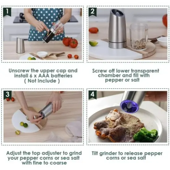 MOVSSOU Electric Salt and Pepper Grinder Set of 2 image {4}