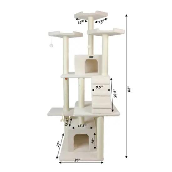 Armarkat B8201 Classic Real Wood Cat Tree In Ivory, Jackson Galaxy Approved, Multi Levels With Ramp, Three Perches, Rope Swing, Two Condos image {8}