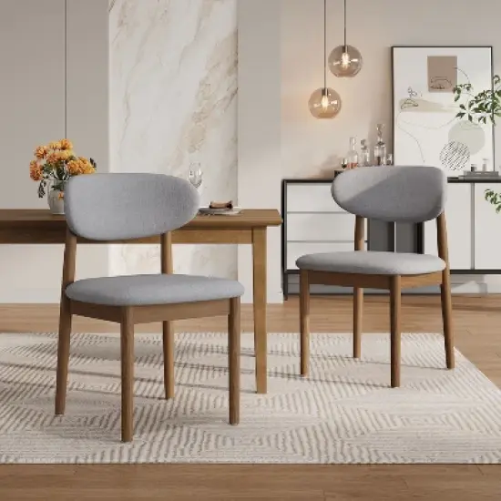 Christopher Knight Home Bulwarth Mid-Century Modern Rubberwood Upholstered Dining Chair with Curved Back (Set of 2) image {11}