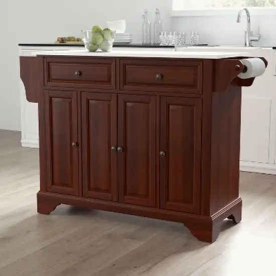 Lafayette Granite White Top Full Size Kitchen Island/Cart Mahogany - Crosley image {1}