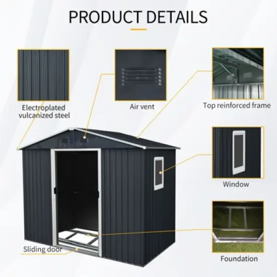 MOEPISY 8ft X 4ft Outdoor Metal Storage Shed With Window And Metal Foundation, Black And White image {2}