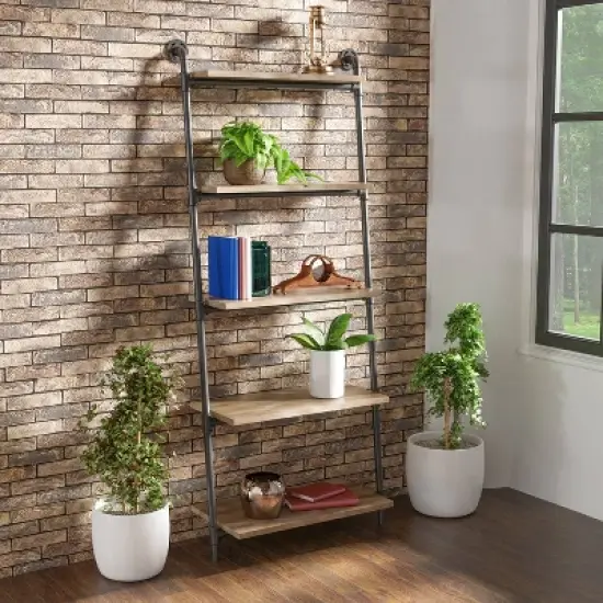 61" Mateo 5 Layer Ladder Book Shelves Brown/Oak - HOMES: Inside + Out image {2}