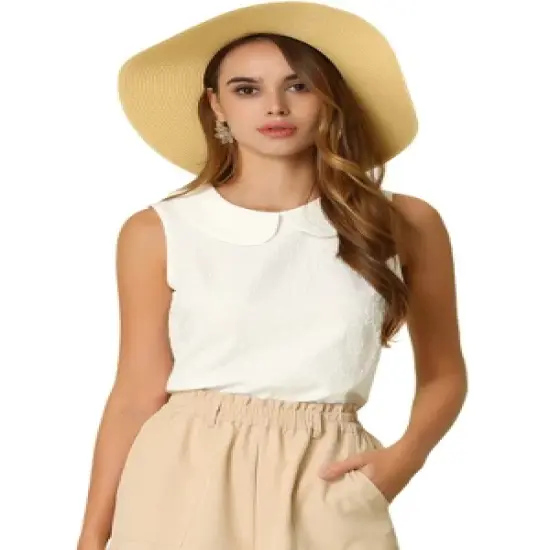 Allegra K Women's Casual Peter Pan Collar Sleeveless Jacquard Floral Tank Top image {5}