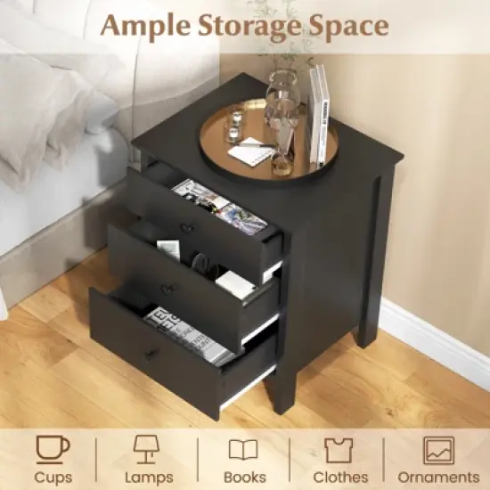 Tangkula 2-Piece 3Drawers Modern Nightstand Bedside Table Wooden End Table Black/White image {6}