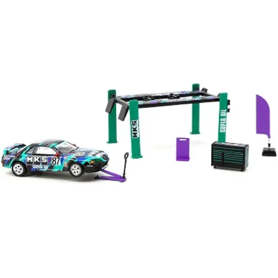 "HKS" Garage Tools Set of 5 pieces with Stickers "Collab64" Series for 1/64 Model Cars by Tarmac Works image {2}