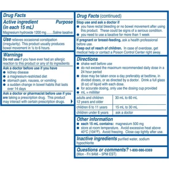 Genuine Philips Milk of Magnesia Saline Laxative Original 4 oz, 1 Count image {1}