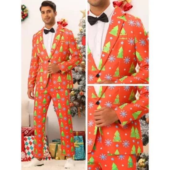 Lars Amadeus Men's Notch Lapel Christmas Costumes Printed Blazer image {4}