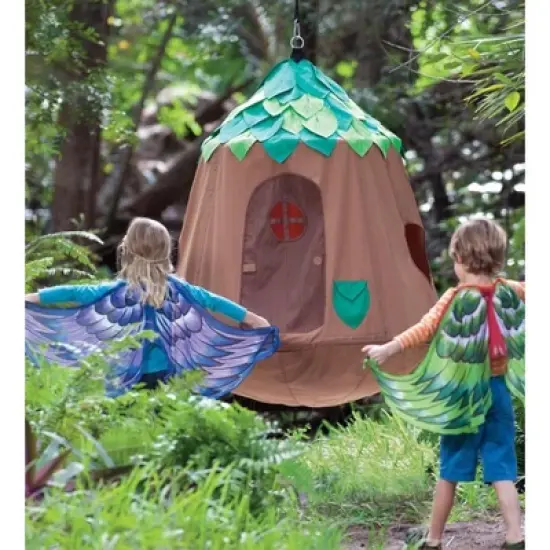 HearthSong Woodland HugglePod HangOut Indoor or Outdoor Kid's Nylon Hanging Tent with LED Leaf Lights image {10}