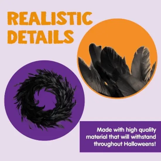 Joyfy Halloween Decorations 13.5in Black Feather Wreath, Party Decor Porch Patio Window Indoor Outdoor Decor,  Halloween Wreath Props Party Favors image {6}