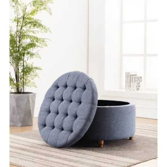 Large Round Tufted Storage Ottoman with Lift Off Lid - WOVENBYRD image {5}
