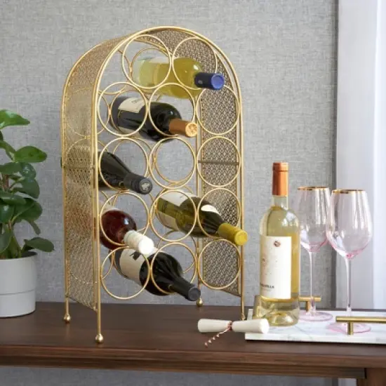 Twine Trellis Wine Rack, Holds 14 Bottles, Gold Countertop Wine Storage, Cast Iron image {1}