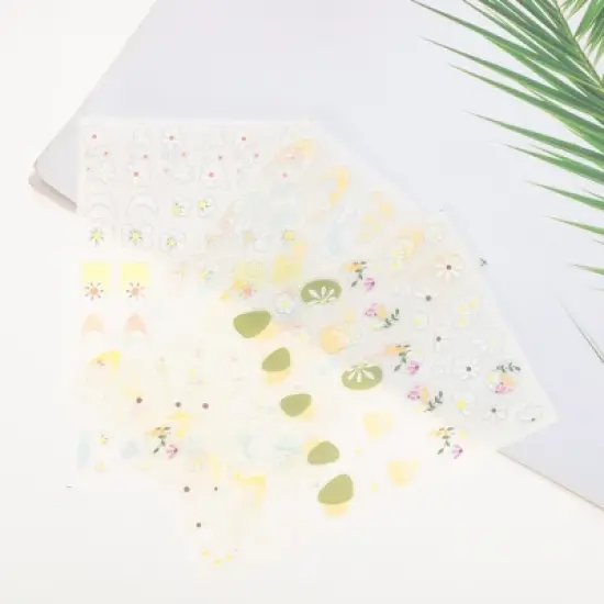 Unique Bargains Self-Adhesive Floral Pattern Nail Art Stickers White Blue 3 Pcs image {4}