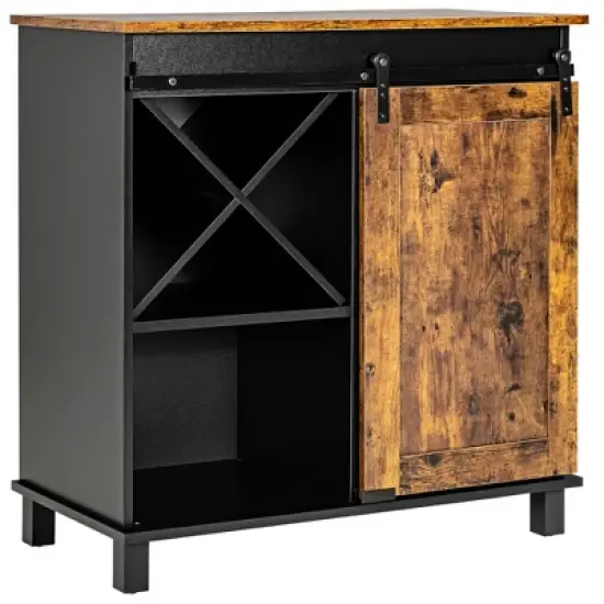 Costway Kitchen Buffet Storage Cabinet Sideboard w/Sliding Barn Door Wine Rack image {4}