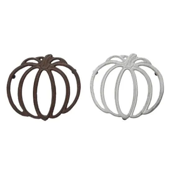 Transpac Iron Pumpkin Trivet Set of 2 Fall Harvest Home Decorations for Autumn Thanksgiving Metal Trivets image {1}