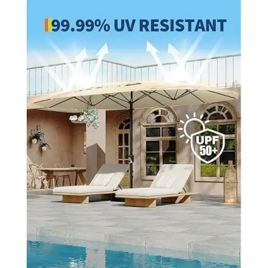 15ft Large Patio Umbrella with Sandbag Base - Rectangular Patio Umbrella with Crank Handle, UV Protection for Outdoor Market, Backyard, Pool image {3}