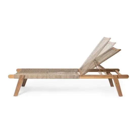 Christopher Knight Home Addison Rustic Outdoor Acacia Wood Chaise Lounge with Rope Seating (Set of 4), Teak/Beige image {3}