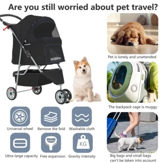FDW 3/4 Wheels Pet Stroller Dog Cat Cage Jogger Stroller for Medium Small Dogs Cats Travel Folding Carrier Waterproof Puppy Stroller image {5}