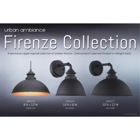 Urban Ambiance Luxury Hammered Outdoor Pendant Light,  8" x 12",  Midnight Black Finish, UHP1171 image {7}