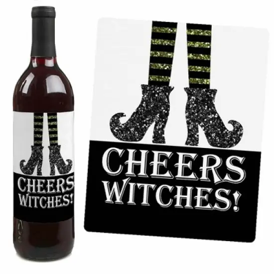 Big Dot of Happiness Spooktacular - Eat, Drink and Be Scary Halloween Party Decorations for Women and Men - Wine Bottle Label Stickers - Set of 4 image {2}