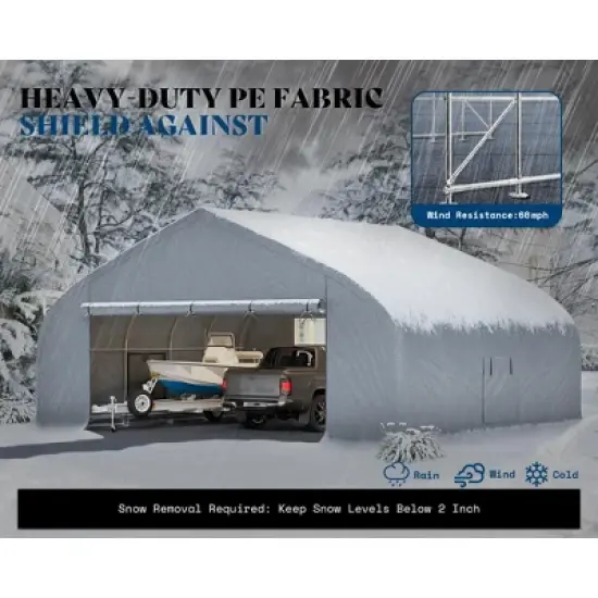 AMERLIFE 22.5 x 20 FT Heavy Duty Anti-Snow Galvanized Carport with Roll-Up Doors, Silver Gray image {4}