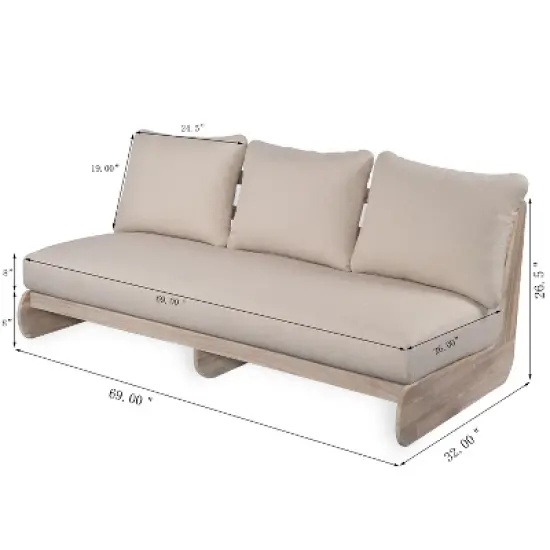 Christopher Knight Home Ryneth 69'' Mid-Century Modern Outdoor Acacia Wood 3-Seater Sofa with Thick Cushion image {2}