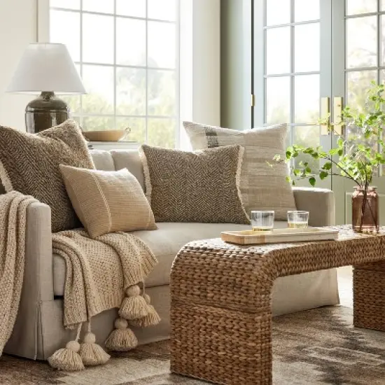 Oversized Woven Striped Square Throw Pillow Cream/Brown - Threshold&trade; designed with Studio McGee image {1}