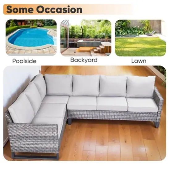 4 Pieces Outdoor Patio Furniture Set with 43" Fire Pit Table, Rattan Patio Sectional Sofa Conversation Set with Propane Fire Pit and Coffee Table image {6}