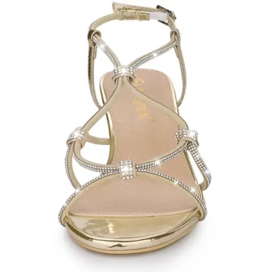 Allegra K Women's Rhinestone Strappy Slingback Stiletto Heel Sandals image {1}