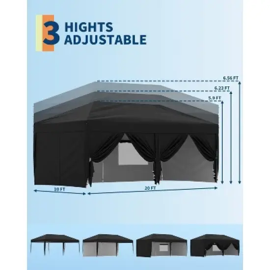 10'x20' Heavy Duty Canopy Tent, Commercial Instant Shelter with 6 Removable Walls, Waterproof Outdoor Event Cover image {3}