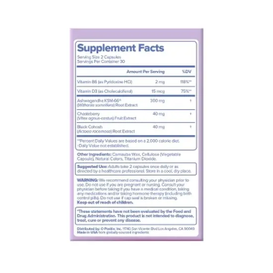 O Positiv MENO Menopause Vegan Vitamin Capsules for Women with Black Cohosh & Ashwagandha - 60ct image {5}