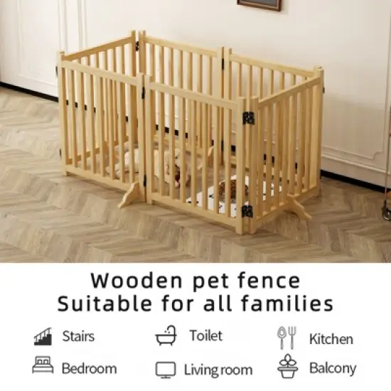 Hrinhom 6 Panel Dog Fences,Wooden Freestanding Dog Gates, Pet Gate image {11}