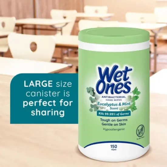 Wet Ones Antibacterial Hand Wipes Eucalyptus & Mint - 150ct image {1}