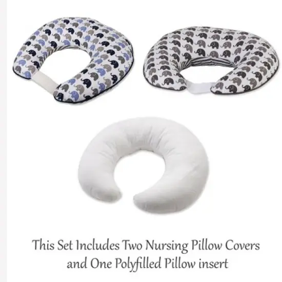 Bacati - 3 pc Elephants Blue Navy Gray Hugster Feeding & Infant Support Nursing Pillow with 2 removable zippered covers image {3}