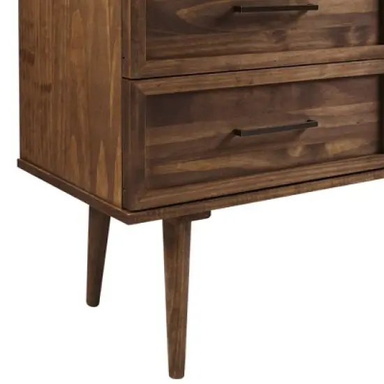 58" Modern Boho Solid Pine Wood Closed Storage Sideboard Brown - Saracina Home image {6}