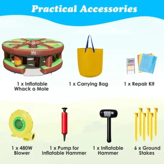 Costway Inflatable Whack-a-Mole Themed Castle for Kids Interactive Game w/ 480W Blower image {8}