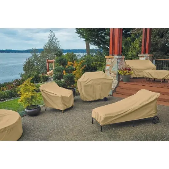 Classic Accessories Terrazzo Water-Resistant Round Patio Table & Chair Set 1pc Furniture Cover Beige image {2}