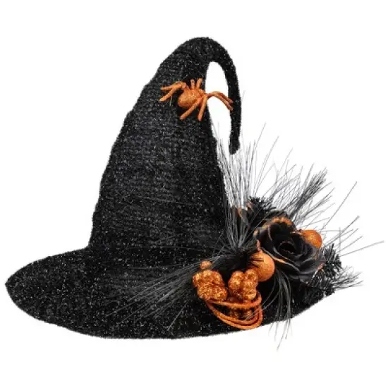 Northlight Tinsel Witch's Hat with Glittered Roses Halloween Decoration - 16" image {2}