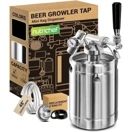 NutriChef 64 oz. Homebrew Mini Keg System with CO2 Dispenser - Stainless Steel image {7}