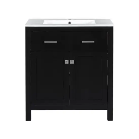 Whisen 30" Bathroom Storage Cabinet Bathroom Vanity with Ceramic Sink, Soft Close Doors, Adjustable Shelf and Flip Drawer image {7}
