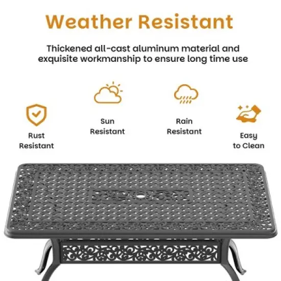 7-Piece Cast Aluminum Outdoor Dining Set with Beige Cushions, Rectangle Table & Ergonomic Chairs - for Patio, Backyard image {5}