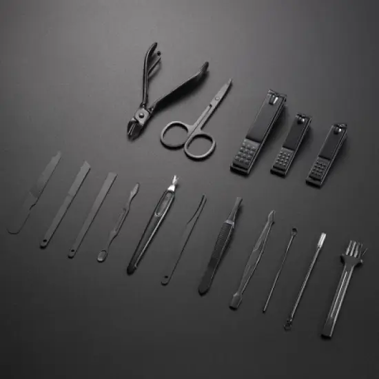 Unique Bargains 16pcs Manicure Set Nail Clippers Pedicure Kit with PU Leather Case Black image {2}