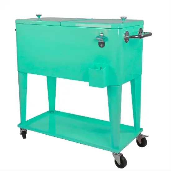 Home Aesthetics Retro 80Qt Quart Rolling Cooler Cart Ice Chest Patio Outdoor Portable Seafoam image {1}